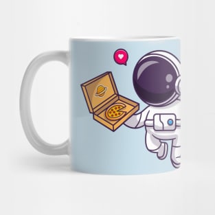 Cute Astronaut Eating Pizza Cartoon Mug